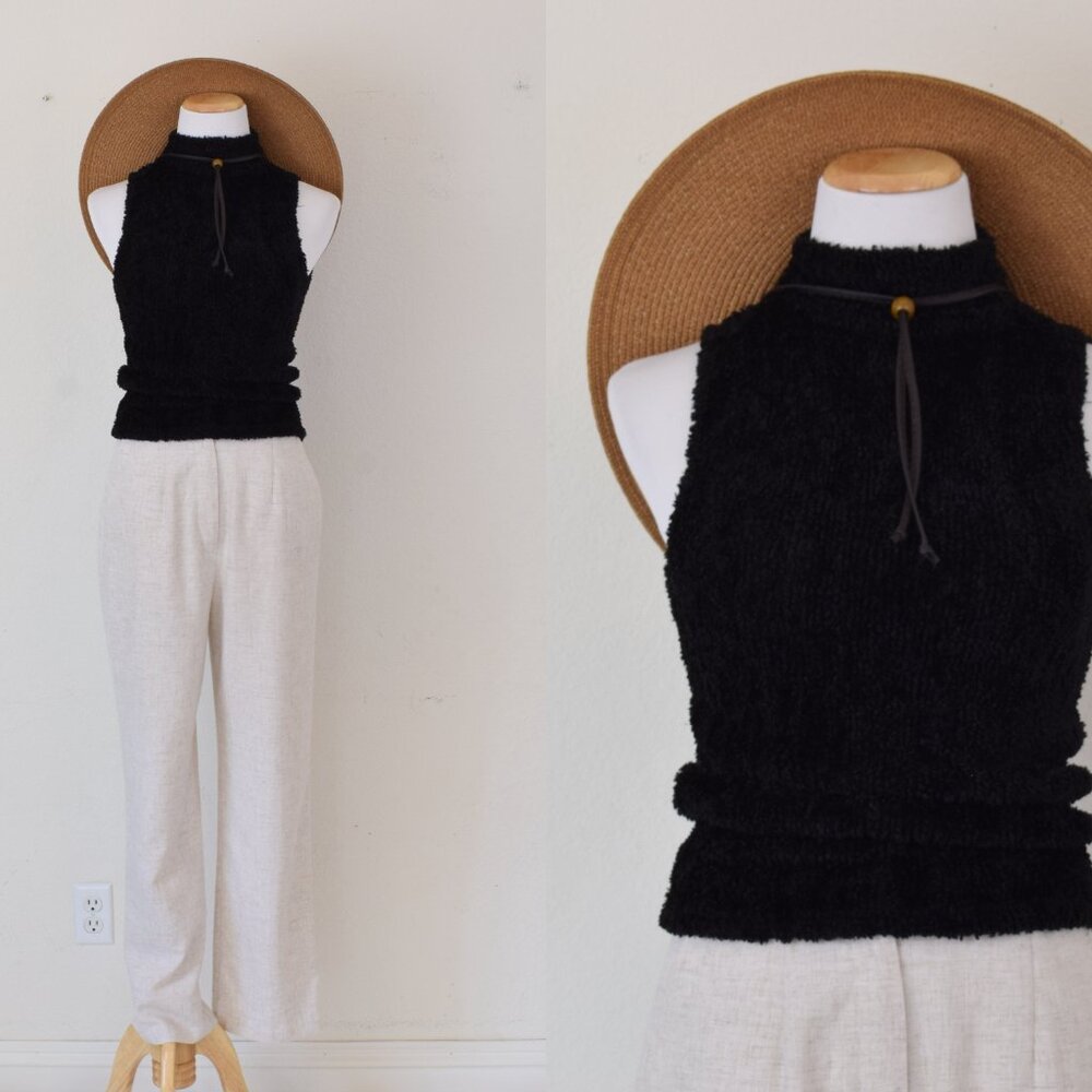 Vintage Y2K High Collared fuzzy‎ Knit Top by Papaya USA